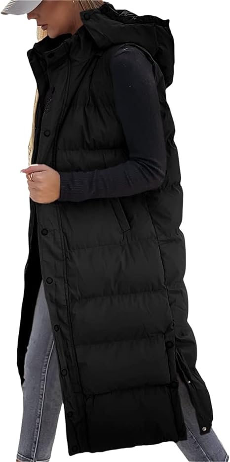 🔥 Women's Long Puffer Vest | Quilted Hood & Button Closure ❄️