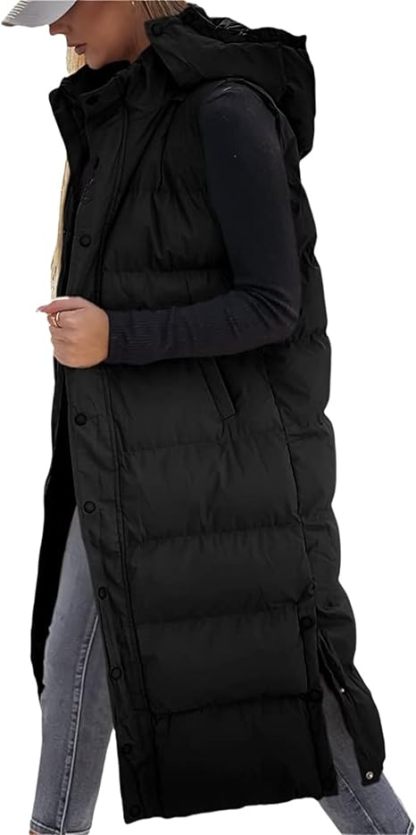 🔥 Women's Long Puffer Vest | Quilted Hood & Button Closure ❄️