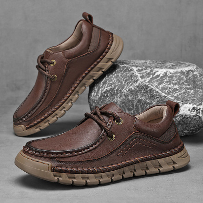 2025 Spring Men's Orthopedic Comfortable Genuine Leather Slip On Walking Shoes