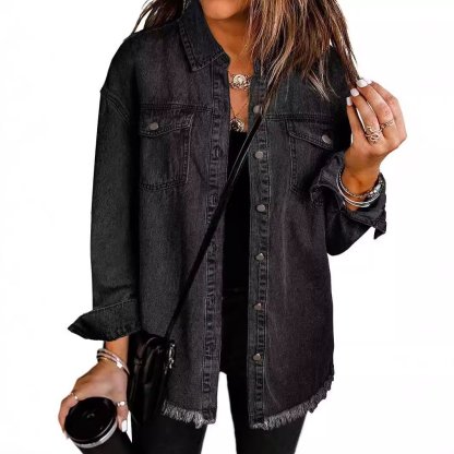 Women's Casual Denim Button Down Distressed Jacket