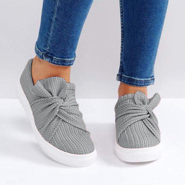 Women Bow Knitted Twist Sneakers Slip On Walking Shoes