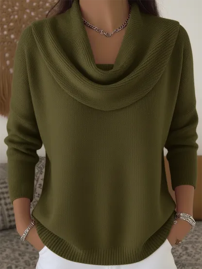 Women's Soft and Elegant Solid Color Ruffled Collar Sweater Top
