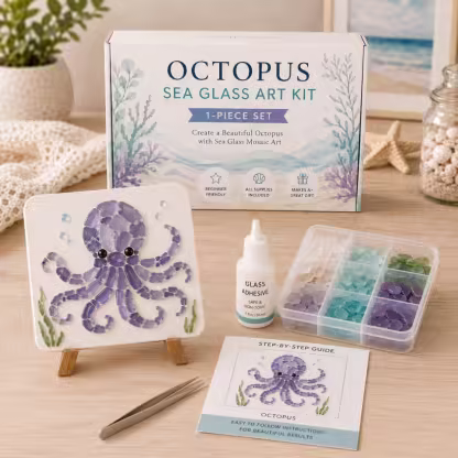 🌊 DIY Sea Glass Mosaic Art Kit – Create Beautiful Ocean-Inspired Artwork with Colorful Glass Pieces, Coastal Home Decor & Creative Handmade Gift