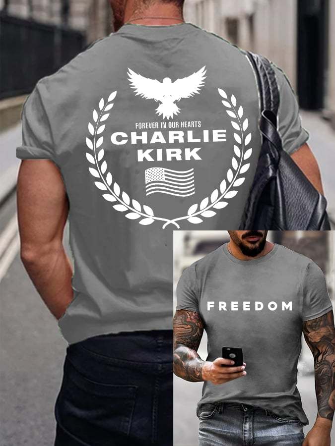 Men's Freedom American Flag Forever In Our Hearts Print Short Sleeve T-shirt