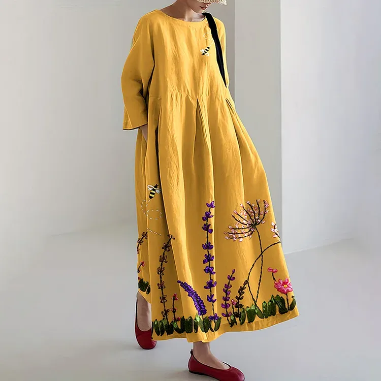 Casual Art Linen Blend Maxi Dress
