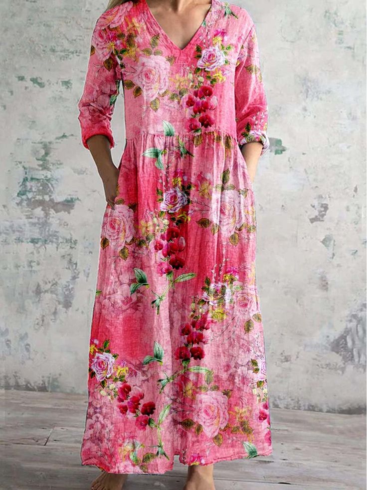 Women's Vintage Floral Print Casual Cotton Dress