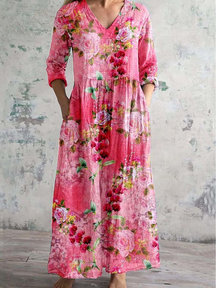 Women's Vintage Floral Print Casual Cotton Dress