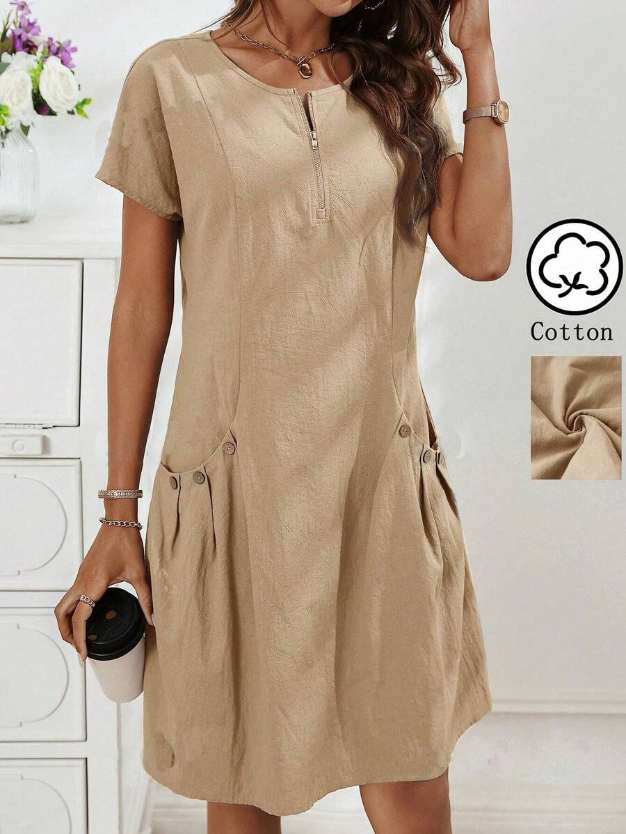 Women's Cotton Linen Double Side Pocket Long Dress