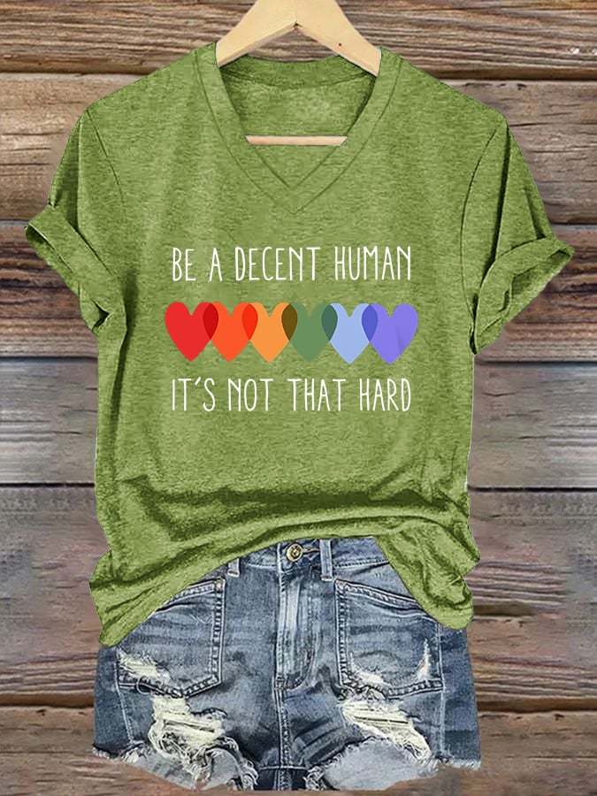 V-Neck Retro Be A Decent Human It's Not That Hard Print T-Shirt