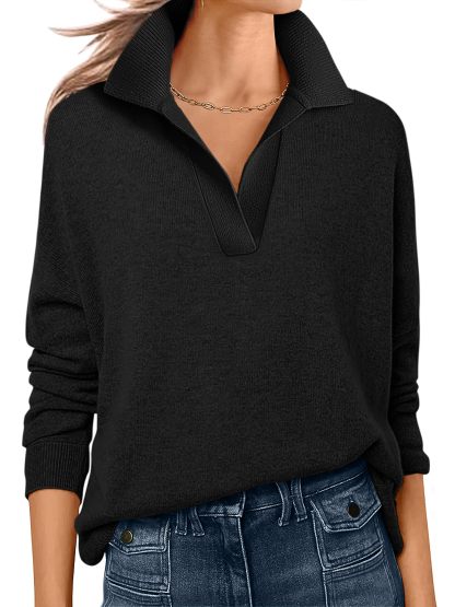 Womens Polo V Neck Long Sleeve Sweaters Lightweight Dressy Casual Business Basic Knit Pullover Top