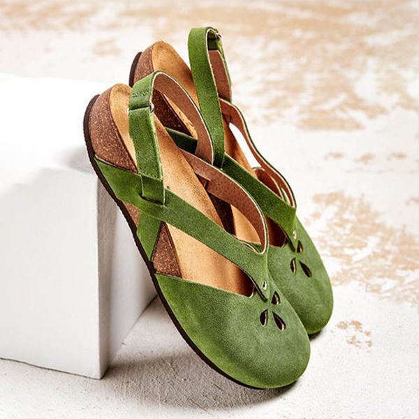 Women's Retro Velcro Cutout Flat Sandals