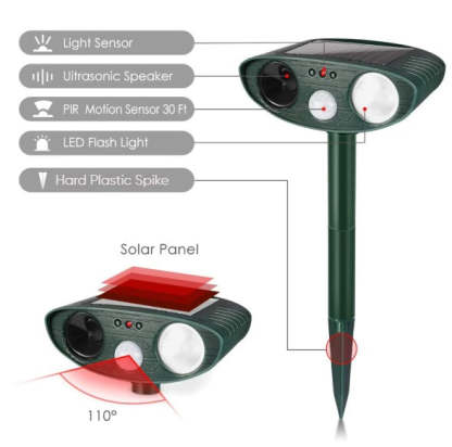 Solar Animal Repeller Ultrasonic Outdoor Animal Repellent - Get Rid of Deer, Raccoons, Woodpeckers, Squirrels, Rodents, and Other Unwanted Guests