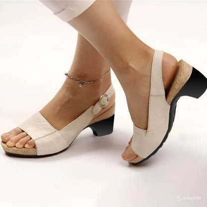 Orthopedic Women Sandals (Top Grain Leather) Breathable Arch Support Wedge Slip on Vintage Summer