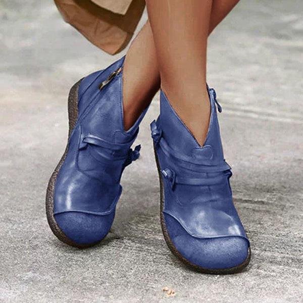 Women's Vintage Flat Heel Leather Casual Ankle Boots