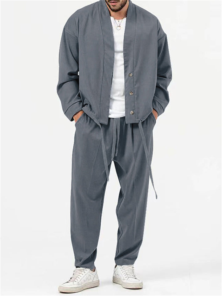 Men's Simple Oversized Drawstring Hem Shirt + Baggy Pants