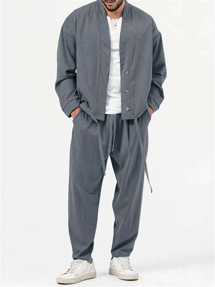 Men's Simple Oversized Drawstring Hem Shirt + Baggy Pants