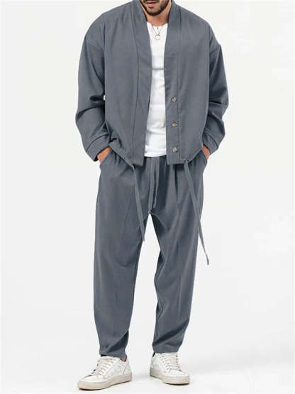 Men's Simple Oversized Drawstring Hem Shirt + Baggy Pants