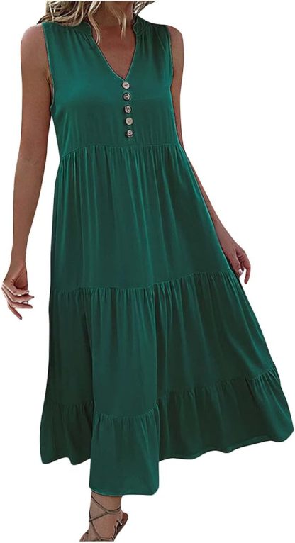 Button Detail Layered Hem Smock Dress
