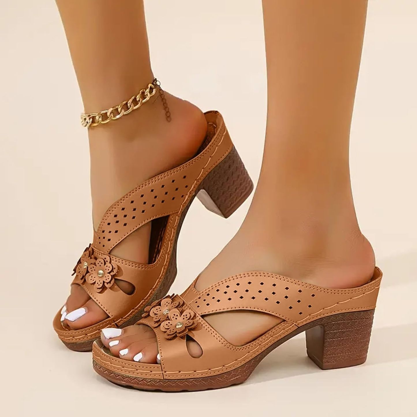 NEW ARRIVAL 70% OFF - Orthopedic Chunky Flowers High Heel Sandals - BUY 2 FREE SHIPPING