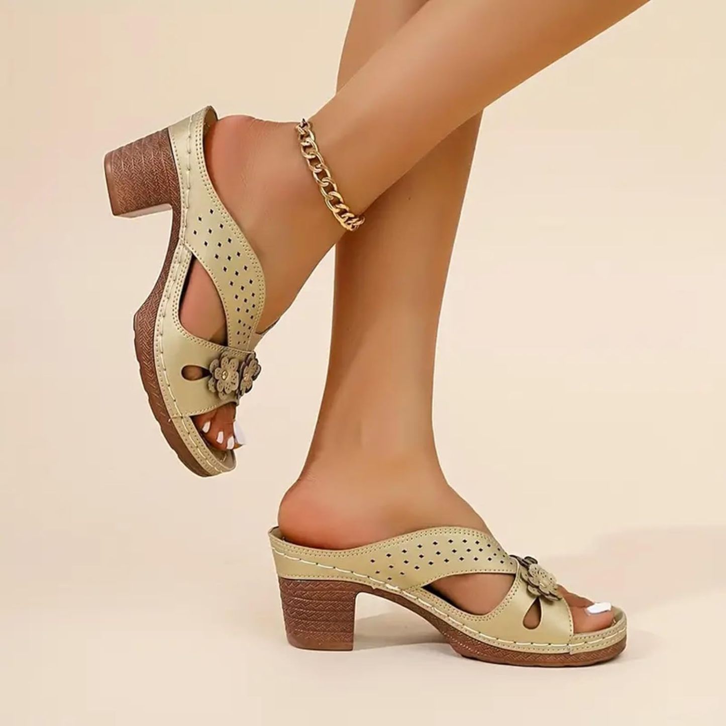 NEW ARRIVAL 70% OFF - Orthopedic Chunky Flowers High Heel Sandals - BUY 2 FREE SHIPPING