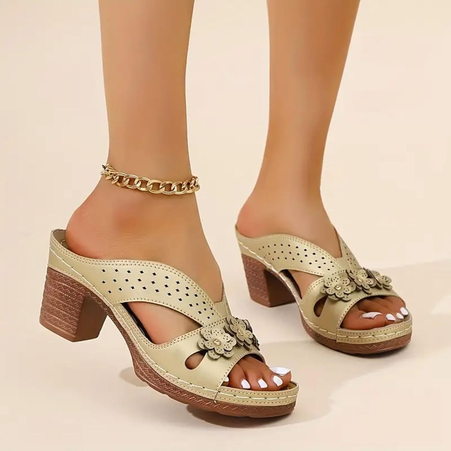 NEW ARRIVAL 70% OFF - Orthopedic Chunky Flowers High Heel Sandals - BUY 2 FREE SHIPPING