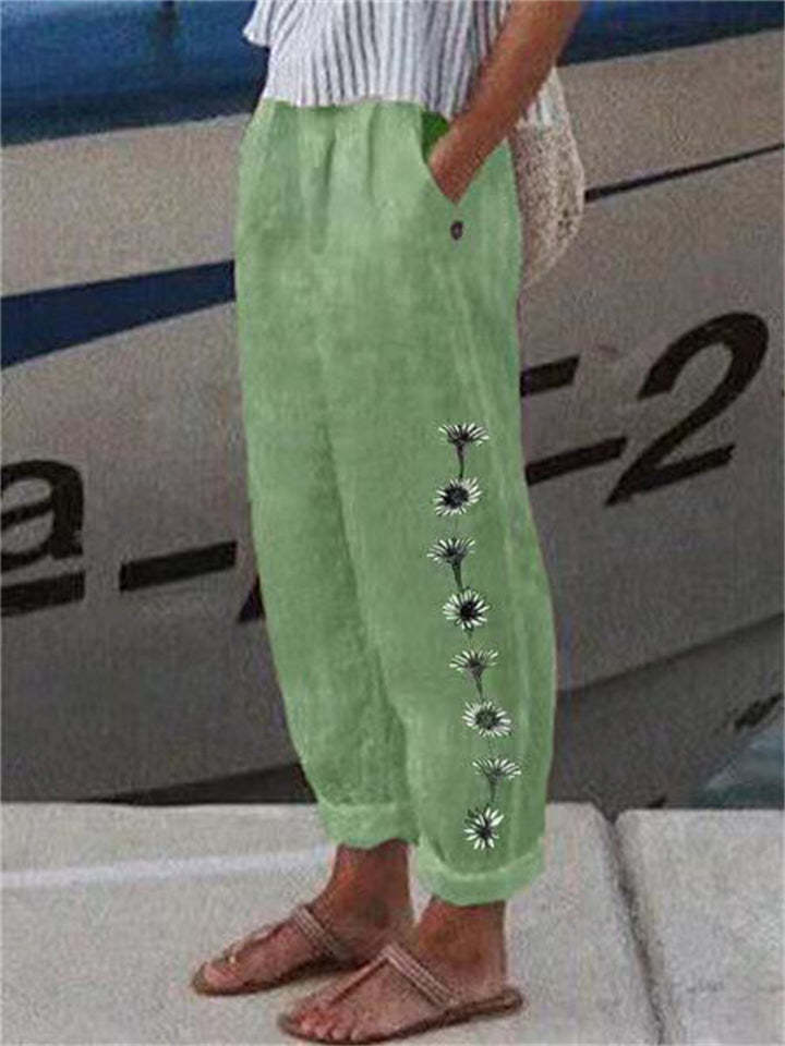 Women's Daisy Print Cotton Blend Soft Vacation Pants