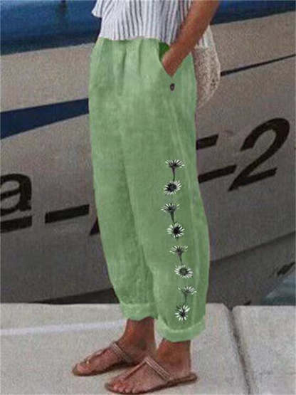 Women's Daisy Print Cotton Blend Soft Vacation Pants
