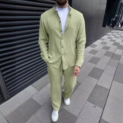 Men's 2 Piece Shirt Set Matching Sets Cotton & Linen Button Up Shirt + Pant sets