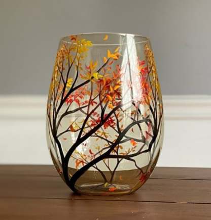Hand Painted Art - Four Seasons Tree Wine Glasses