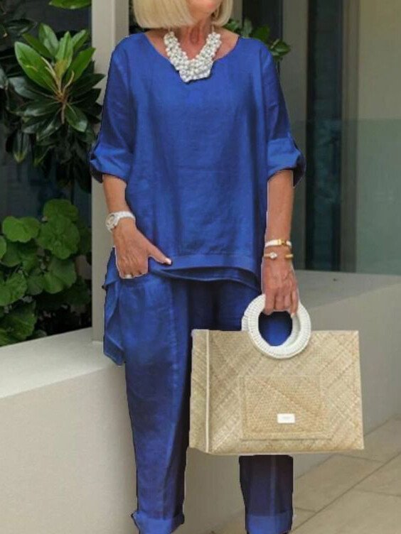 Round Neck 2 Piece Casual Suit