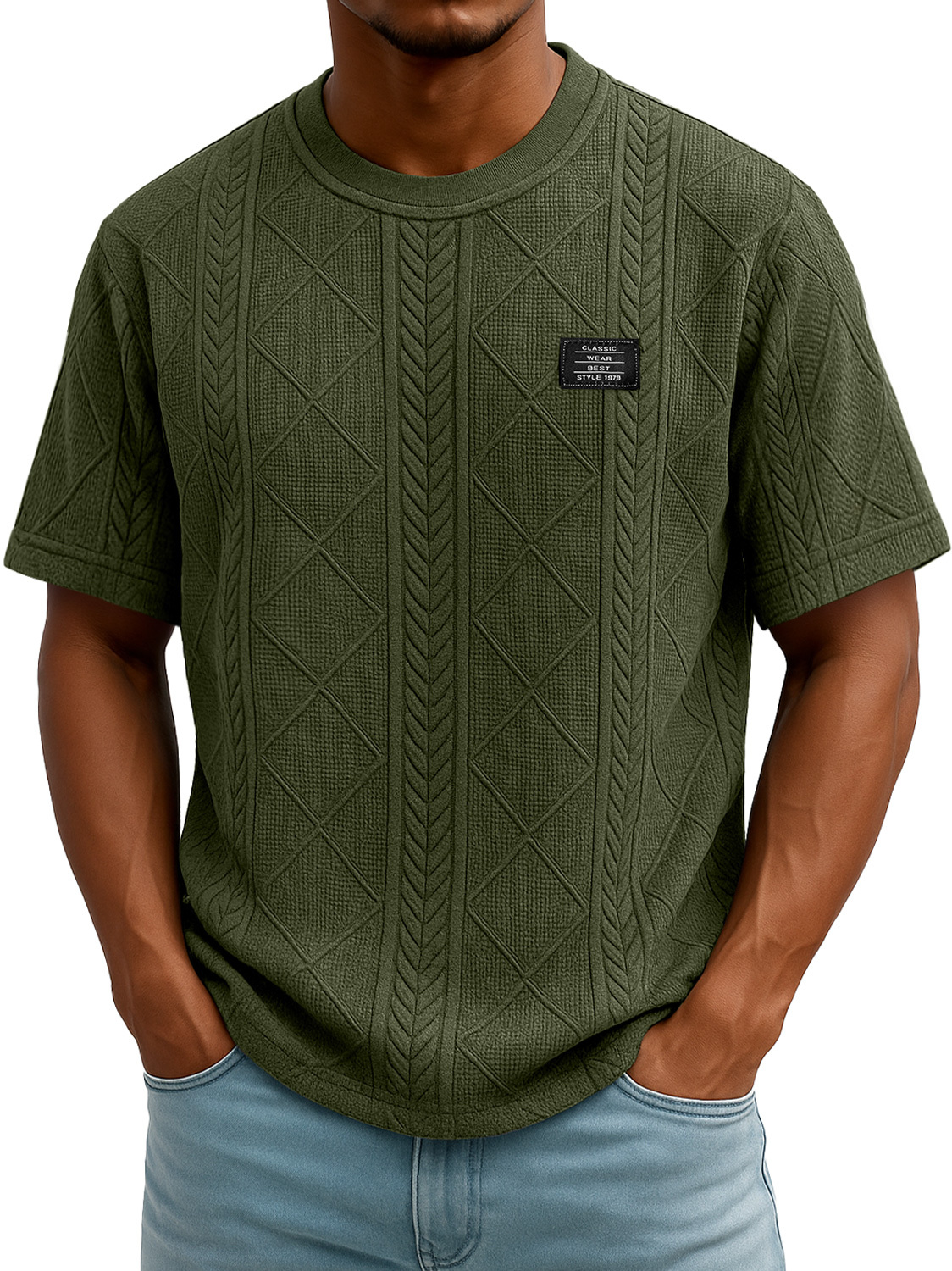 Men's Daily Round Neck Embroidered Logo Casual Texture Short Sleeve T-shirt