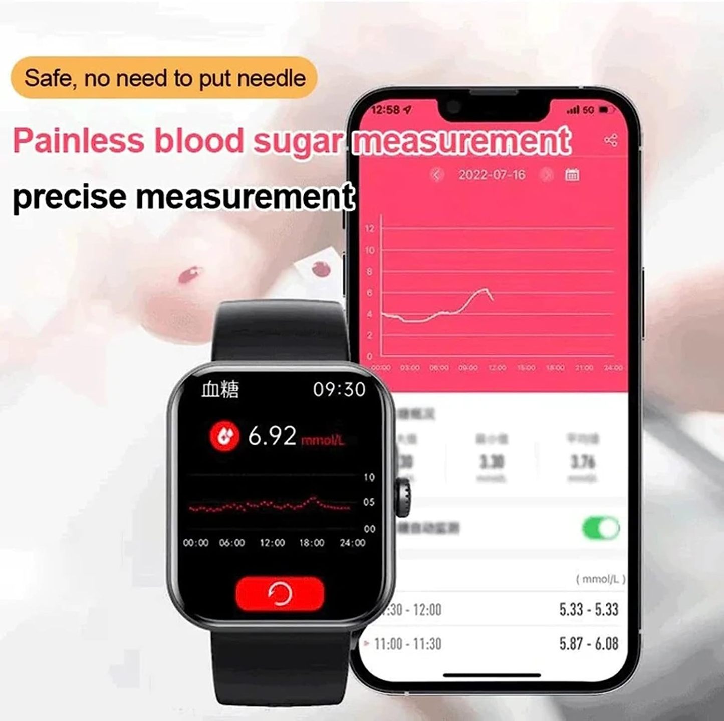 Blood Pressure & Blood Sugar Smart Watch Bluetooth Fashion Smartwatch