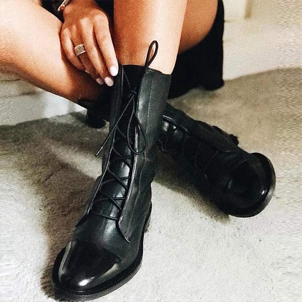 Women'S Paneled Lace-Up Short Martin Boots Biker Boots