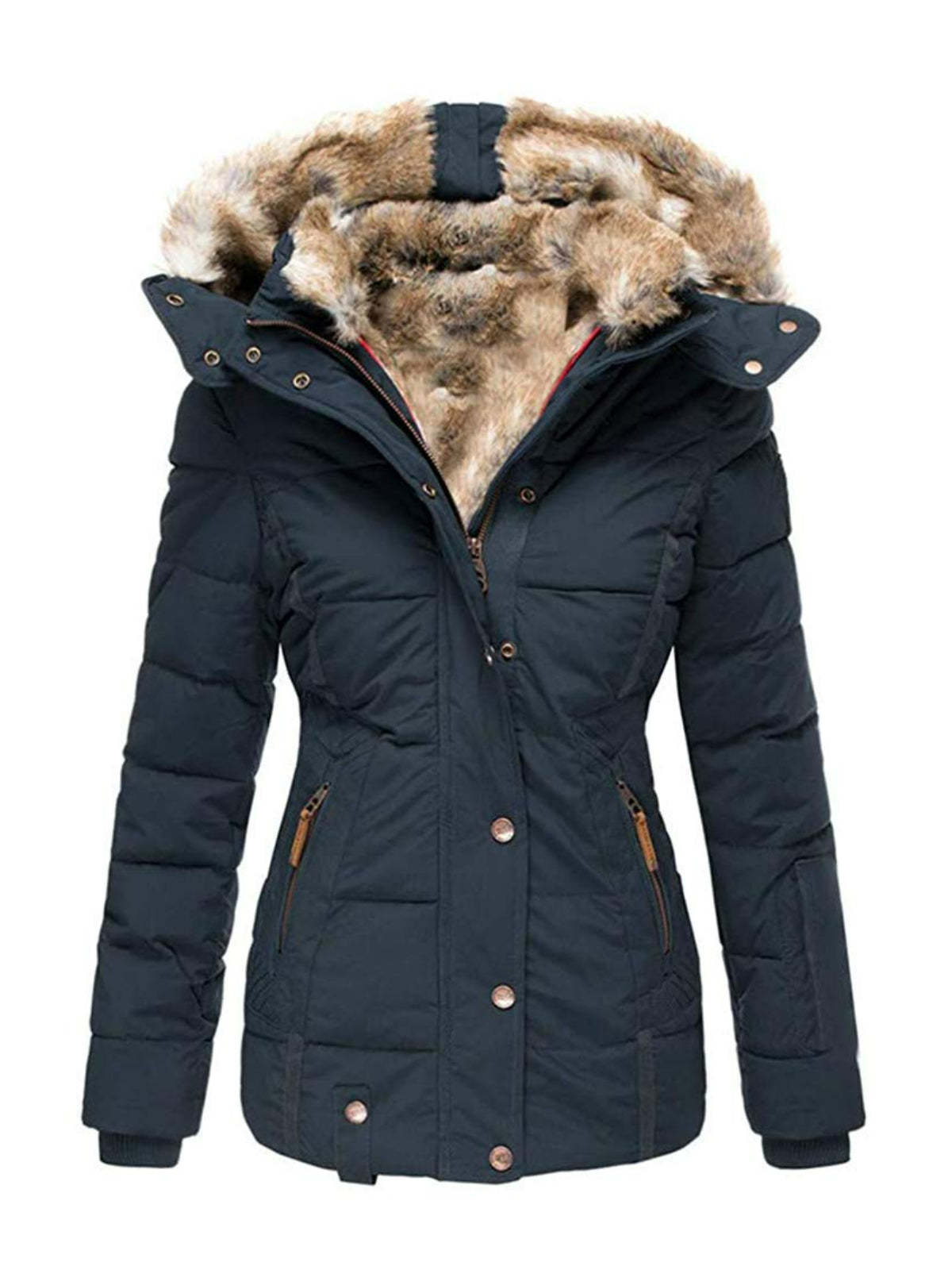 Women's Winter Outdoor Hiking Parka Coat with Faux Fur Lined Outdoor Windproof Coat