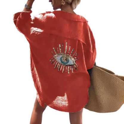 Evil Eye Casual Sequin Beaded Shirt