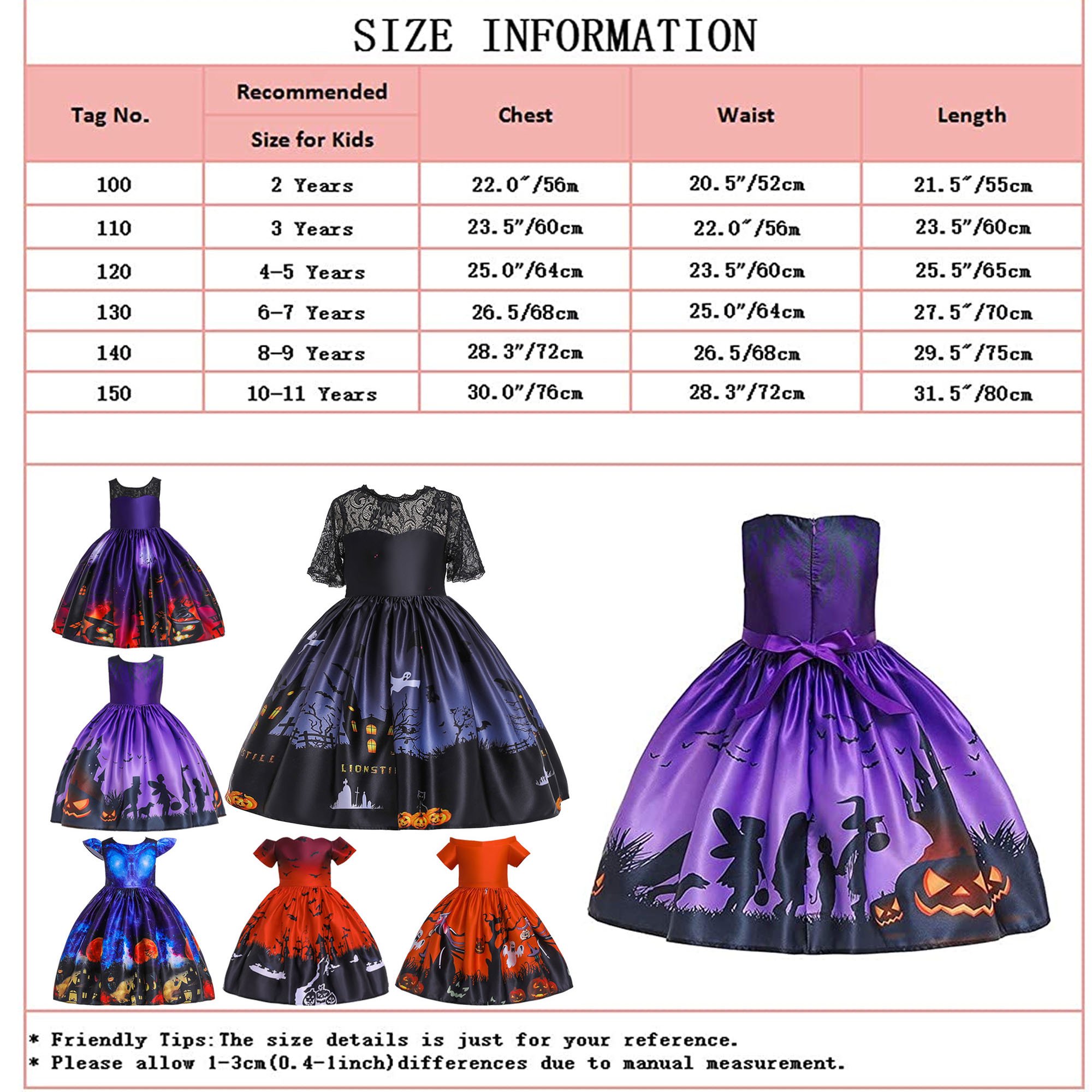 Kids Girls Halloween Costume Dress w/Witch Hat
