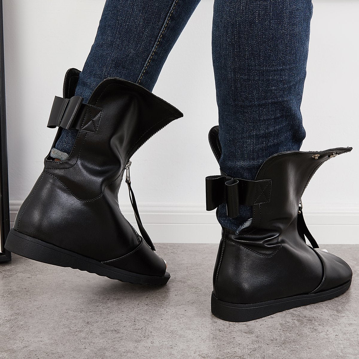 Women's Open Toe Ankle Boots Fashion Flat Booties Zip Up Boots
