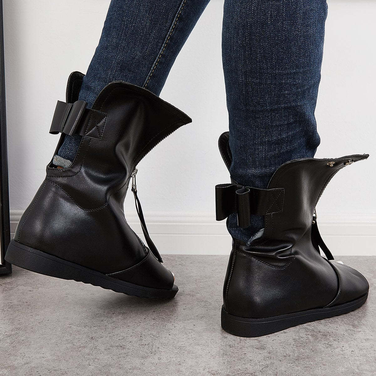 Women's Open Toe Ankle Boots Fashion Flat Booties Zip Up Boots