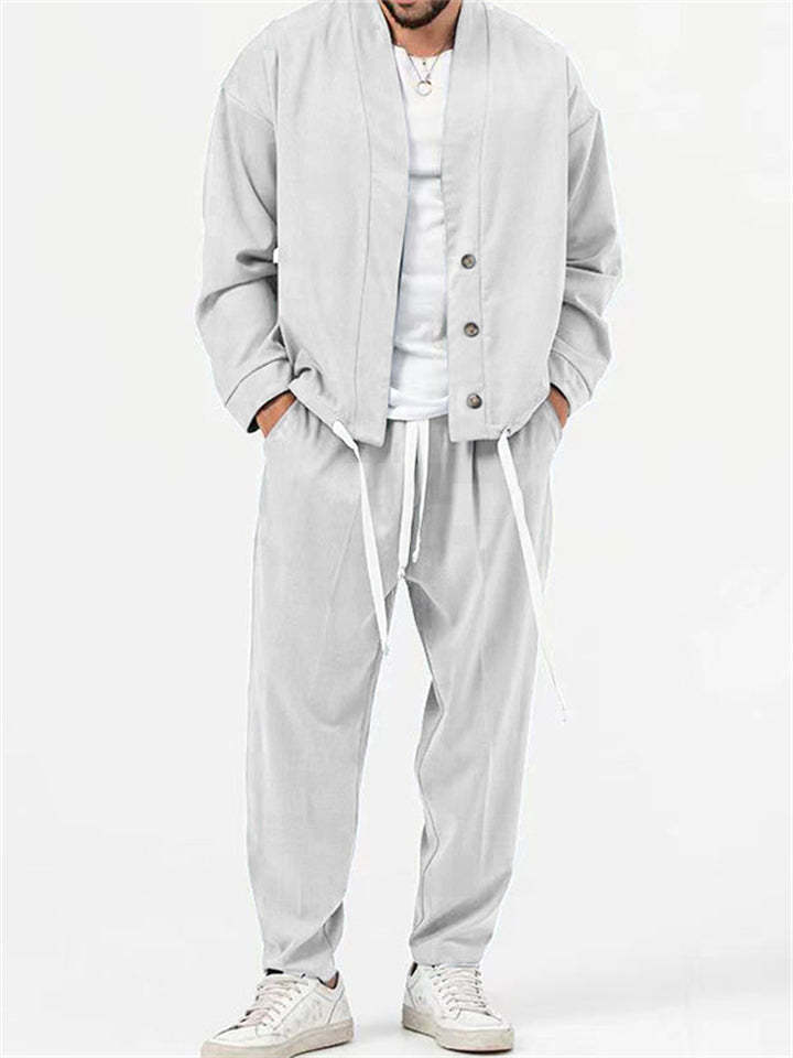 Men's Simple Oversized Drawstring Hem Shirt + Baggy Pants