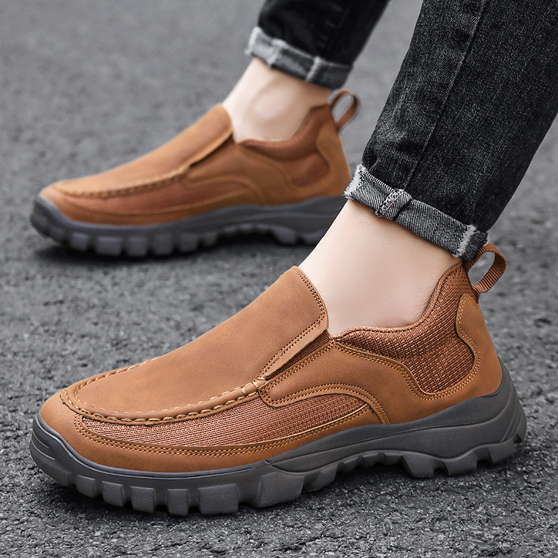 (Medical Certification) Men's Orthopedic Genuine Leather Shoes for Diabetics, Arch Support Hiking Shoes for Plantar Fasciitis