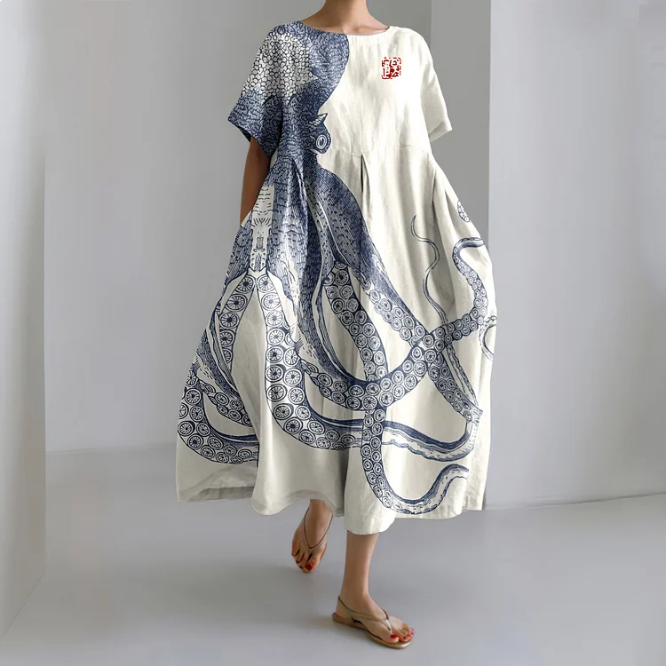 Casual Art Linen Blend Maxi Dress