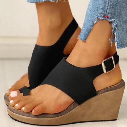 Womens Toe Ring Cutout Slingback Ankle Buckle Wedge Sandals