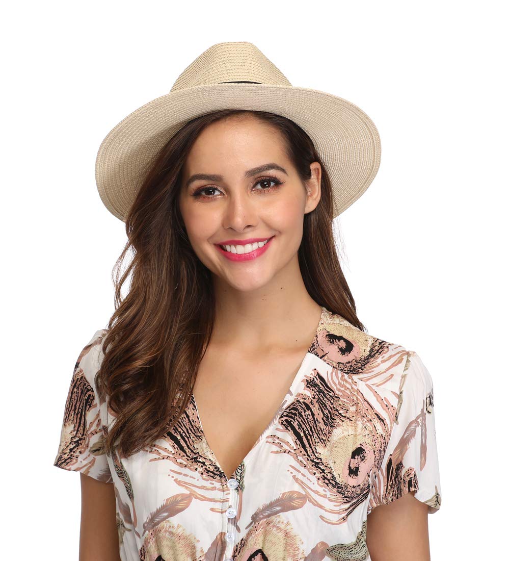 Packable Straw Fedora Panama Sun Summer Beach Hat Cuban Trilby