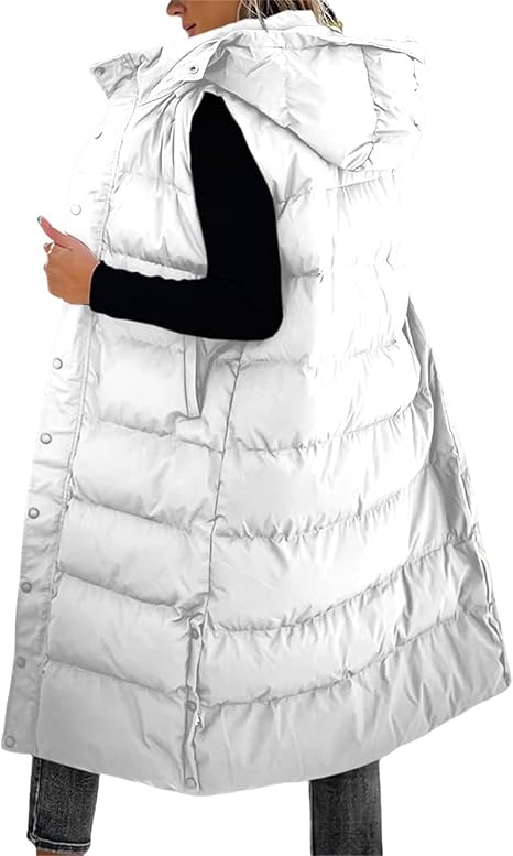 🔥 Women's Long Puffer Vest | Quilted Hood & Button Closure ❄️