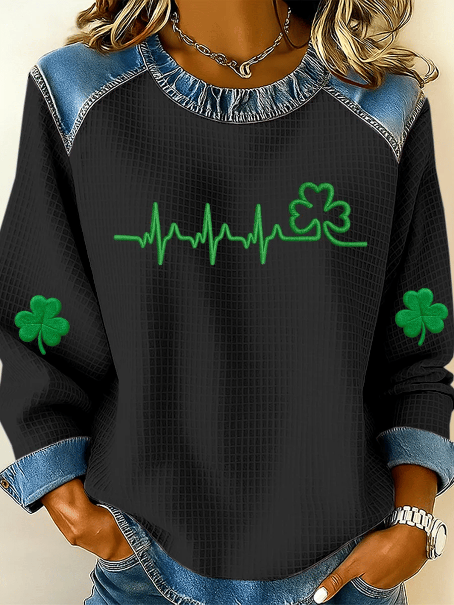 Women's St. Patrick's Day Art Print Patchwork Sweatshirt