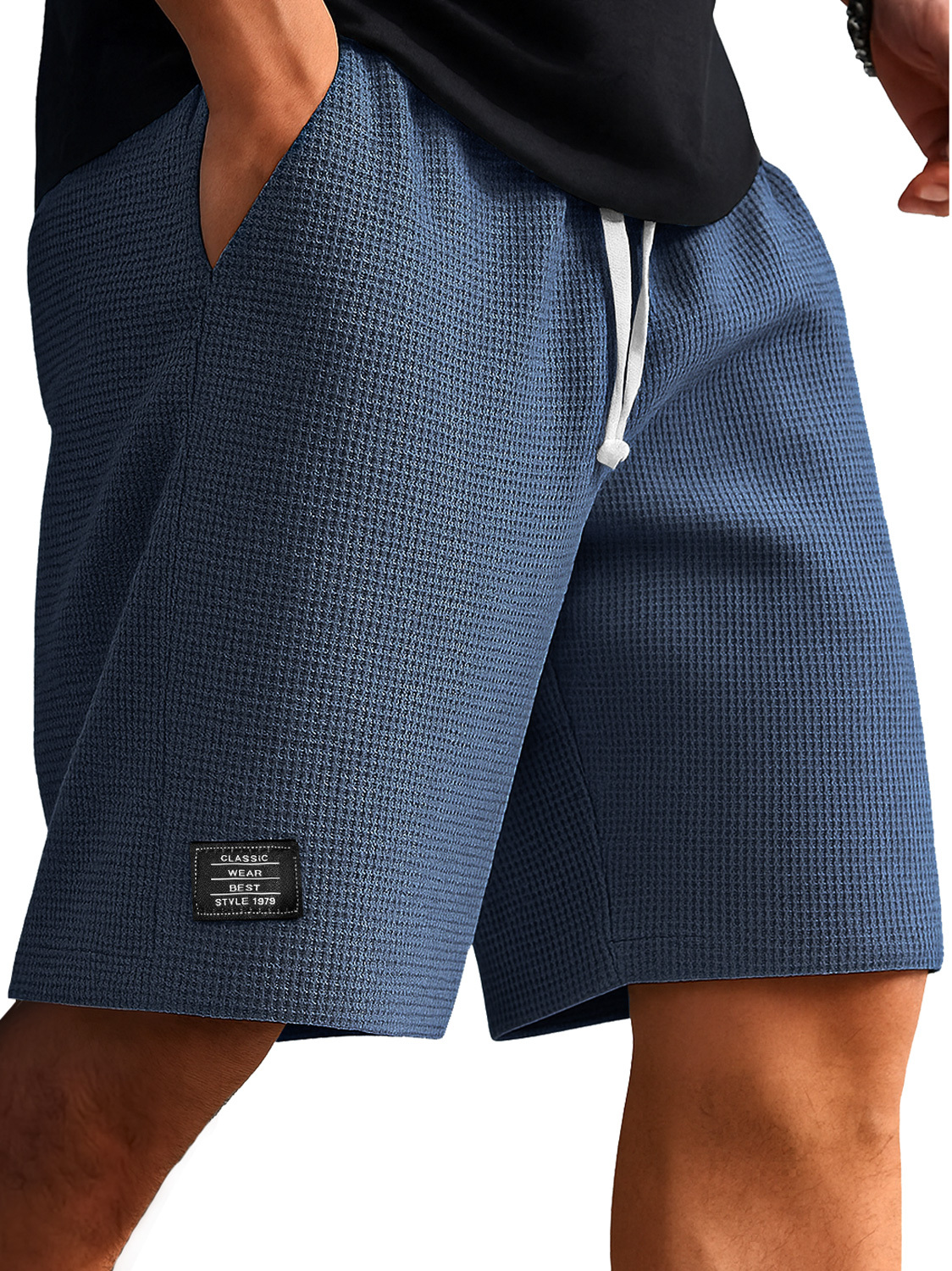 Men's Everyday Waffle Embroidered Logo Casual Solid Shorts