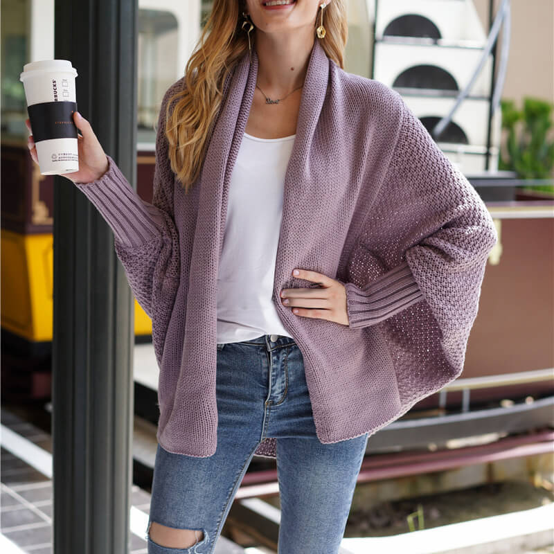 Bat sleeve Plus Size Long Knit Cardigan