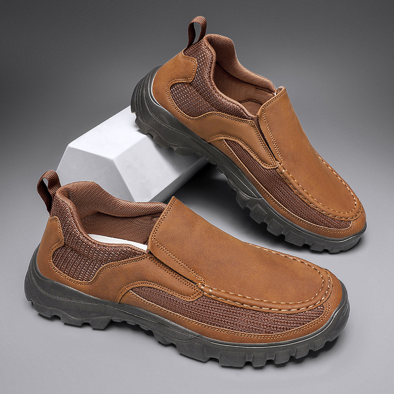 (Medical Certification) Men's Orthopedic Genuine Leather Shoes for Diabetics, Arch Support Hiking Shoes for Plantar Fasciitis