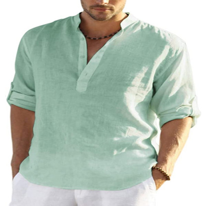 Men's Cotton Linen Casual Long Sleeve Shirt