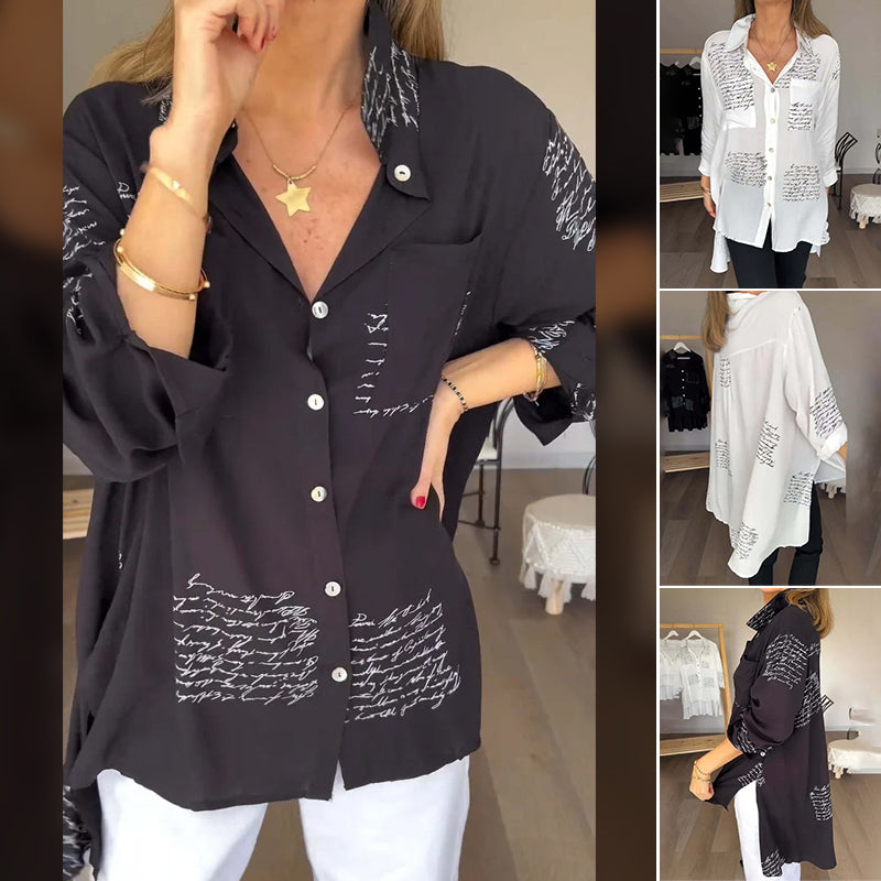 Letter Print Fashion Lapel Shirt